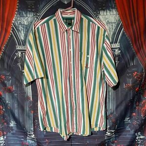 VTG Piero Piccini Button-Up Shirt Men's Green Striped Retro Grunge Colorful Boho